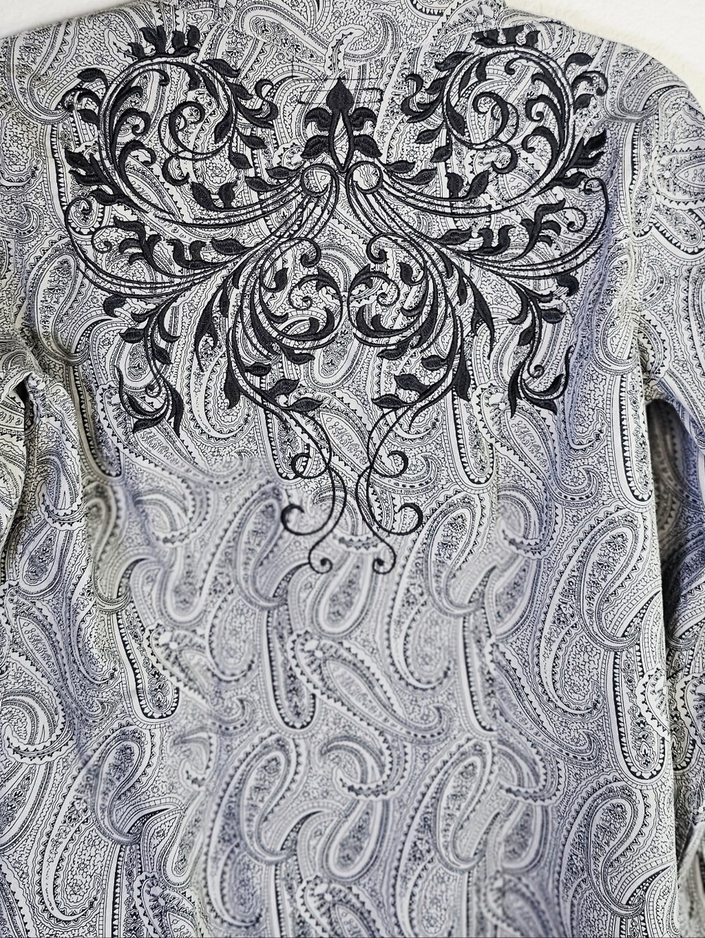 Panhandle Slim Women's Medium Black Gray Paisley Embroidered Pearl Snap Western - Picture 6 of 9